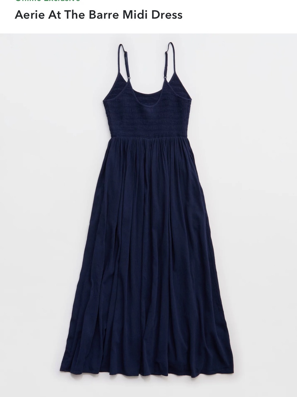 aerie Navy Smocked Bodice Midi Dress